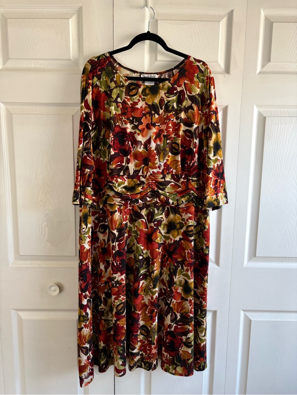 VNTG North Style Rust Orange Red Floral Midi Mother Of Bride Modest Dress 2X